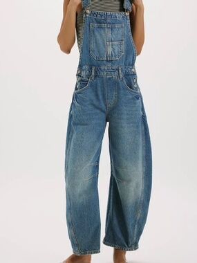 Free People Barrel Overall Jeans in Ultra Light Beam size large